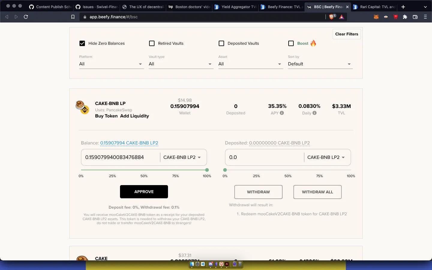 Screenshot image of a Cryptocurrency Liquidity Pool transaction interface