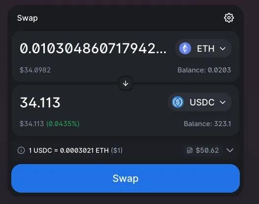 A Screen shot of Uniswap's initial transaction UI